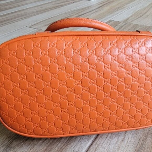 GUCCI Micro Guccissma GG Bree Sun Orange Leather Satchel Handbag - Picture 4 of 13